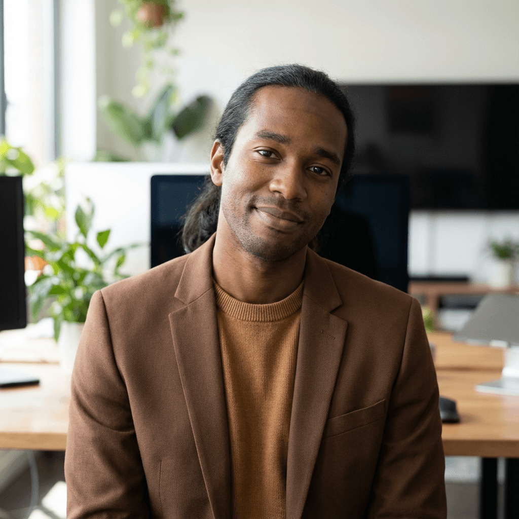 Yao Koffi smiling in a bright modern office