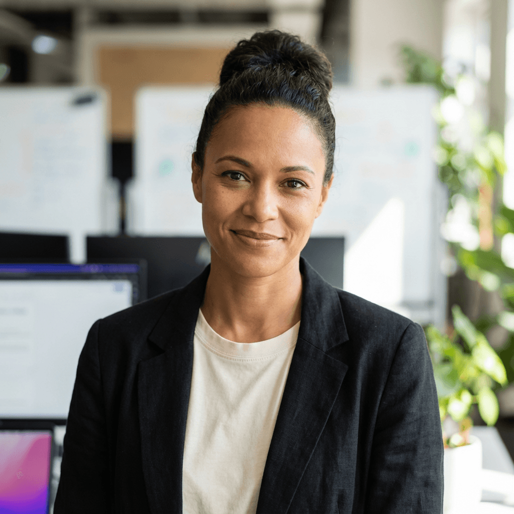 Amara Diallo at a desk with shipping documents