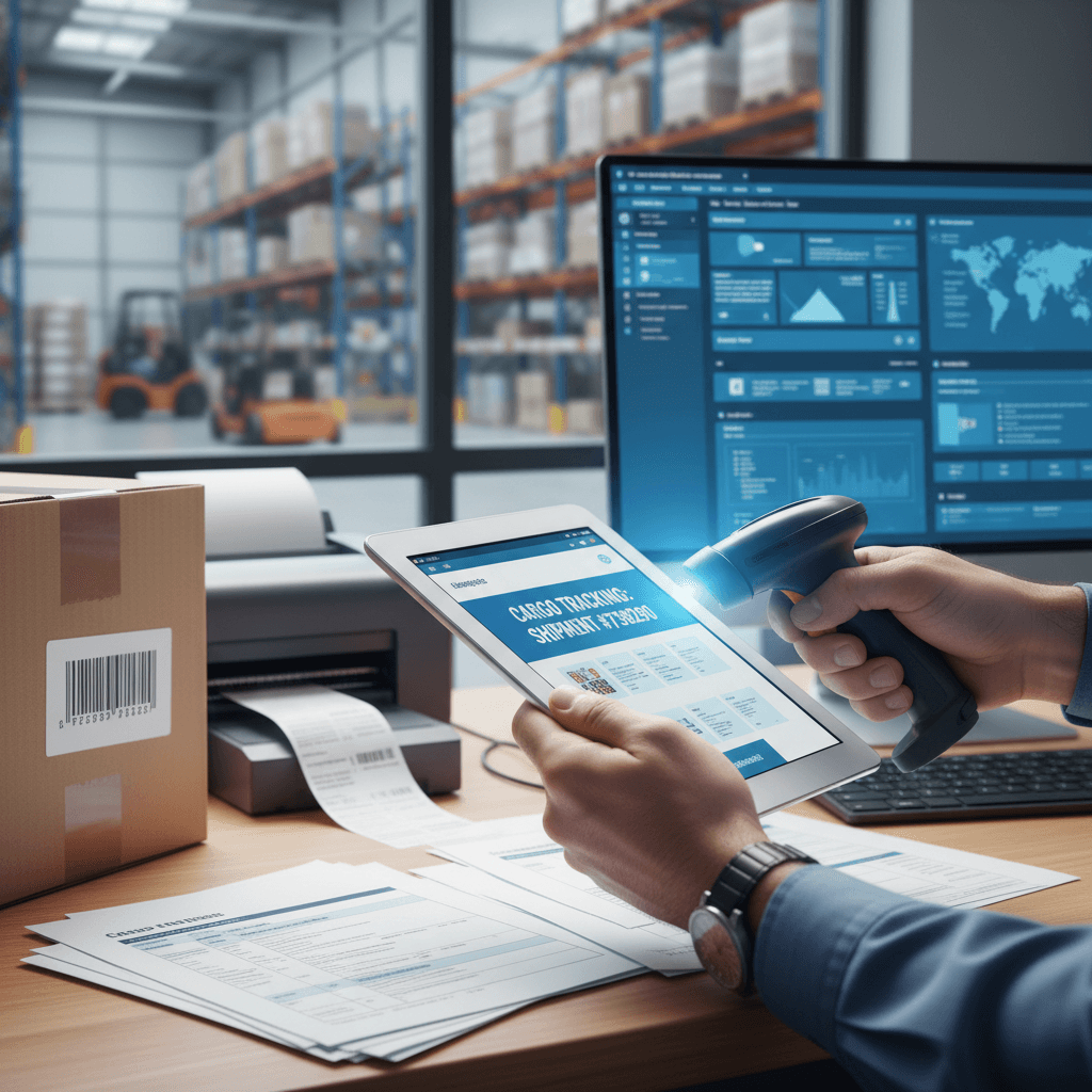 Shipping documents being reviewed in a warehouse
